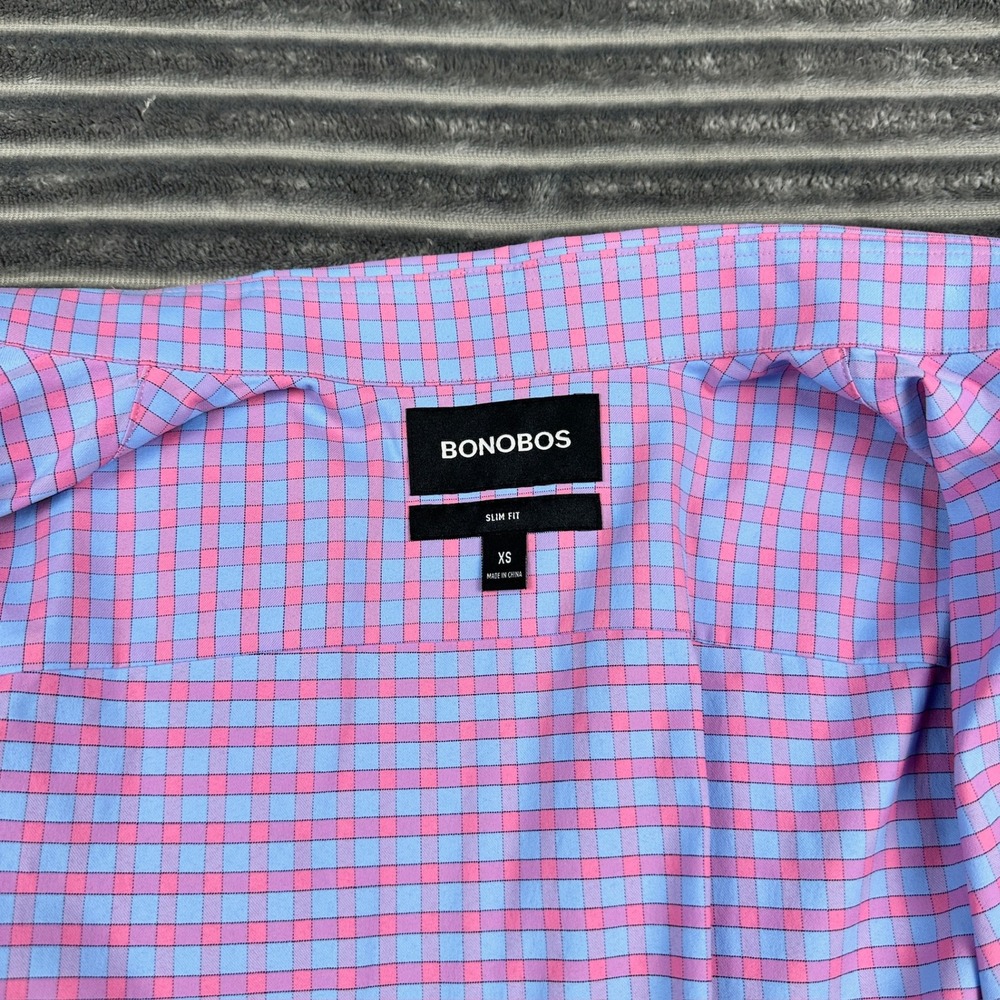 Bonobos Jetsetter Slim Fit Shirt Mens XS Pink Blue Check Stretch Long Sleeve - Picture 5 of 10